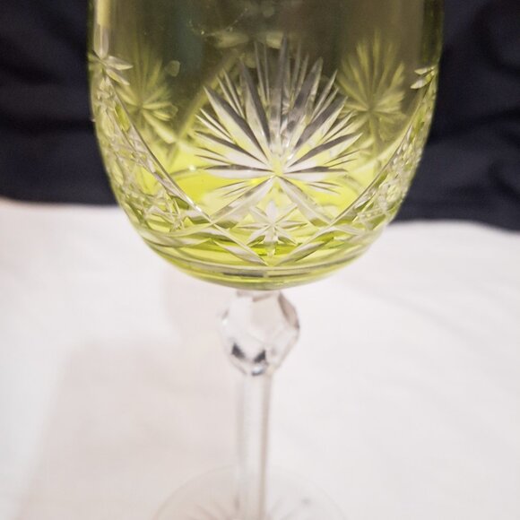 Vintage Hock Wine Glass Cut to Clear Green Peridot /Lime 7 ½”. - Picture 3 of 6